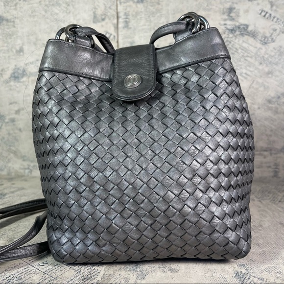 Ganson Handbags - Vintage GANSON Small Grey Silver  Woven Leather Crossbody/shoulder  bag